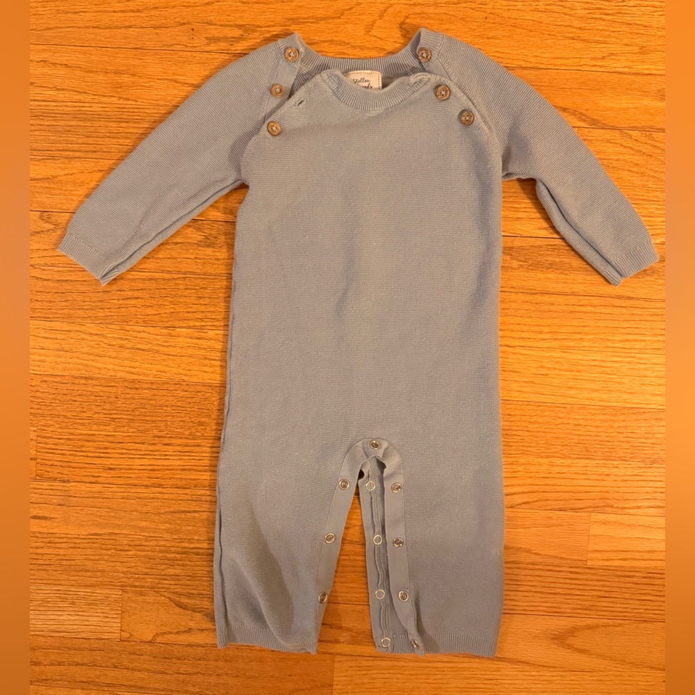 Knit Baby Romper with button details on top,  snap closure on bottom